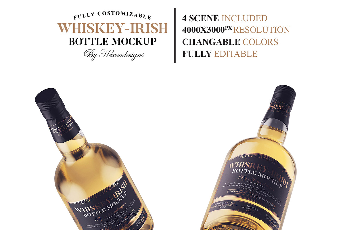 Whiskey-Irish Bottle Mockup, an Advertising Mockup by HexenDesigns (Photo 2 of 12)