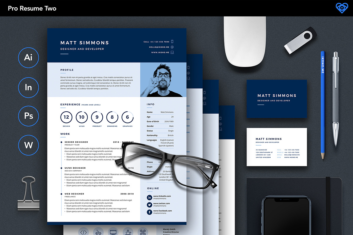 Pro Resume 2, a Resume Template by ikono.me (Photo 2 of 6)