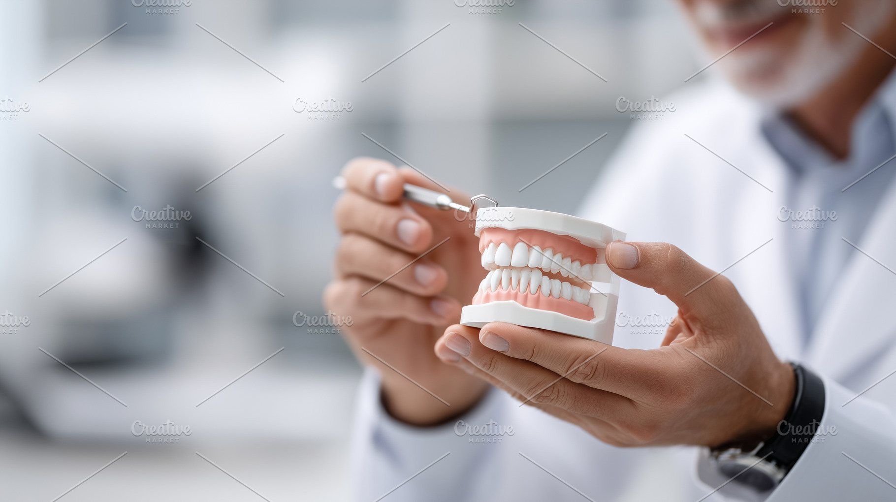 Dentist holding dental model of, a Health & Medical Photo by MistyDay