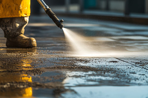 Pressure washer cleaning wet surface at sunset, an Abstract Photo by Natalia Klenova's Shop