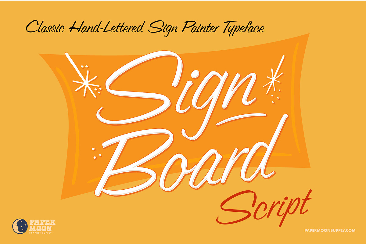 Signboard Script Retro Script Font, a Font by Paper Moon Graphic Supply (Photo 1 of 5)