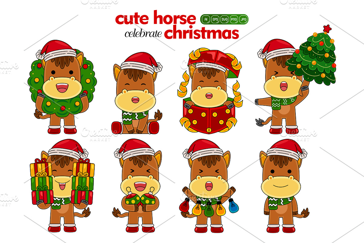 cute horse celebrate christmas, an Animal Illustration by MEDZ (Photo 2 of 2)