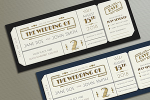 Art Deco Wedding Invitation Ticket