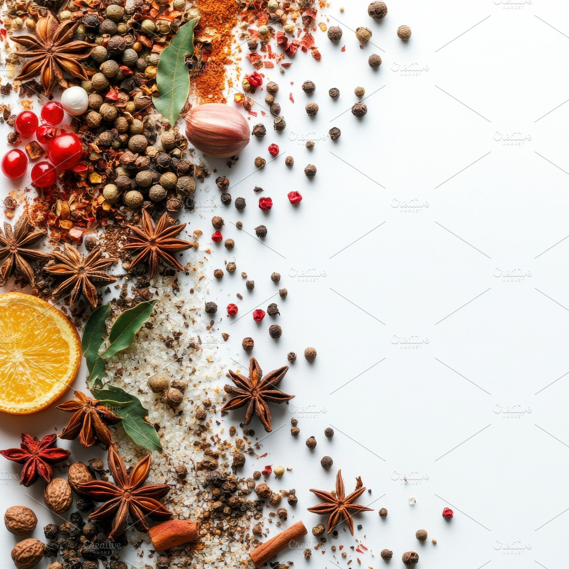 Food and Various spices, isolated on, a Food & Drink Photo by Pixeness Studio