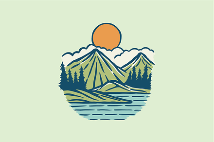 Mountain View with Calm Lake, an Object Illustration by nomlimo.com
