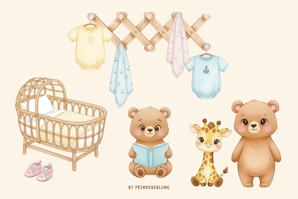 Bear and Friends Watercolor Clipart, a Decorative Illustration by Primrose Blume (Photo 2 of 3)