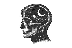 Human Skull with Galaxy Mind Cosmic, a Person Illustration by AlexArt