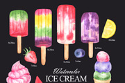 Colorful watercolor ice cream, a Food Illustration by OlDm_Shop (Thumbnail 3 of 10)
