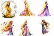 Watercolor Modern Rapunzel Clipart, an Illustration by Designking (Thumbnail 2 of 5)