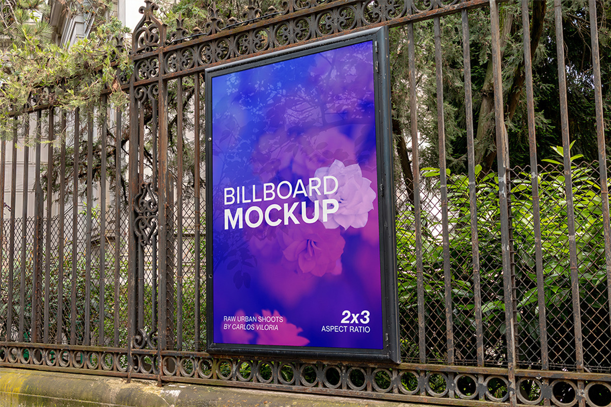Iron Fence Billboard 2x3 Mockup, an Advertising Mockup by Mockups by Carlos Viloria (Photo 3 of 4)