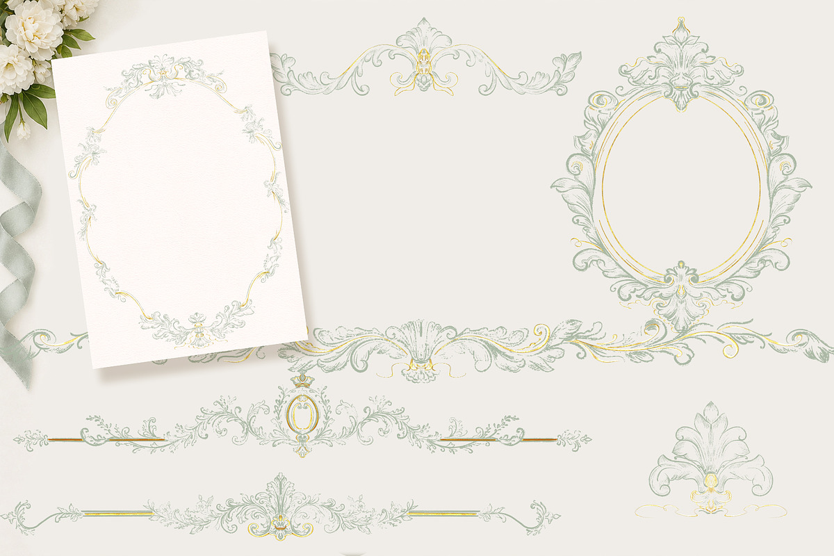 Green&Gold Baroque Wedding Set, a Decorative Illustration by AlenaVlasko stock Market (Photo 7 of 8)