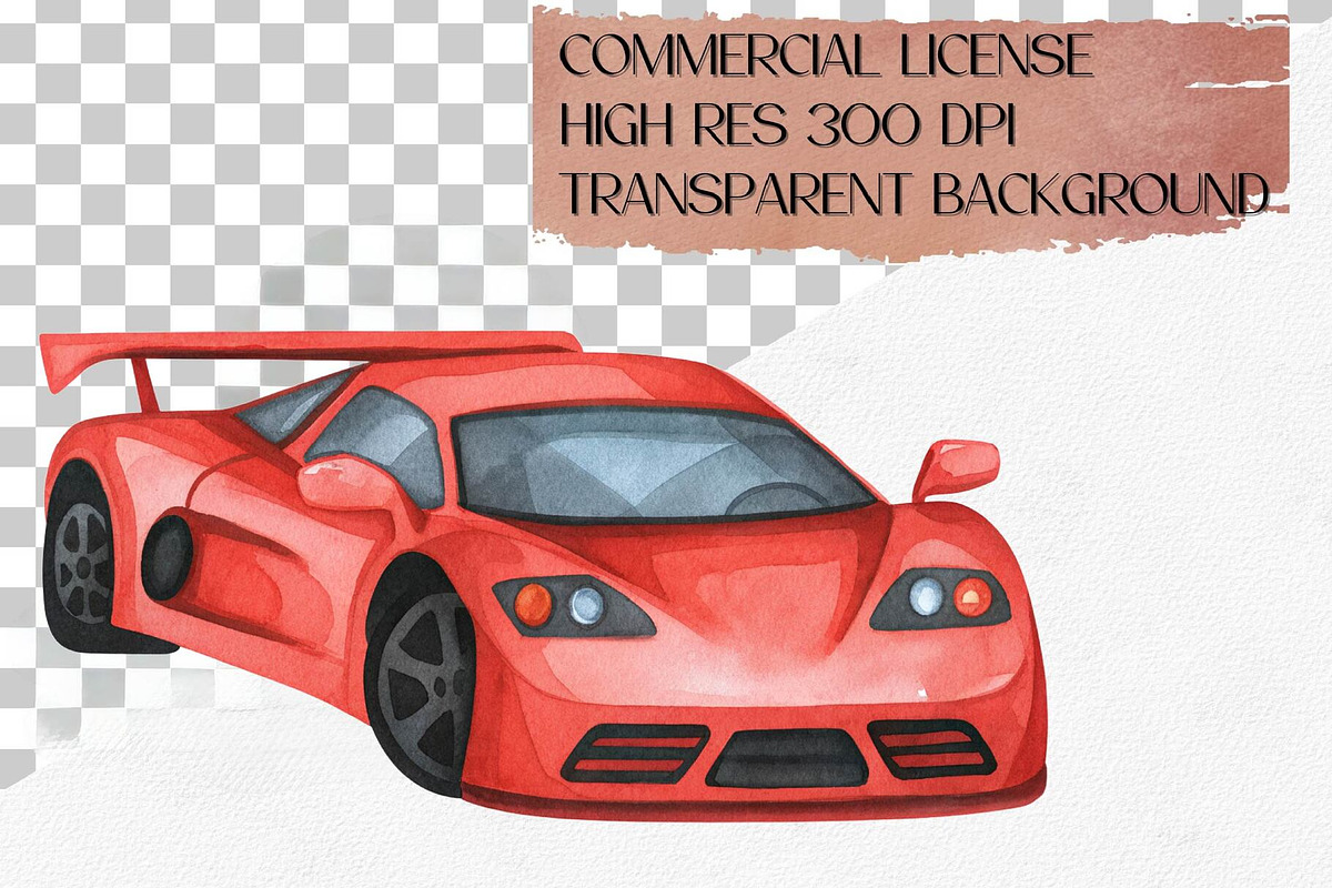 Watercolor Race Car Clipart Set, a Transportation Illustration by CropUp Creative (Photo 4 of 4)