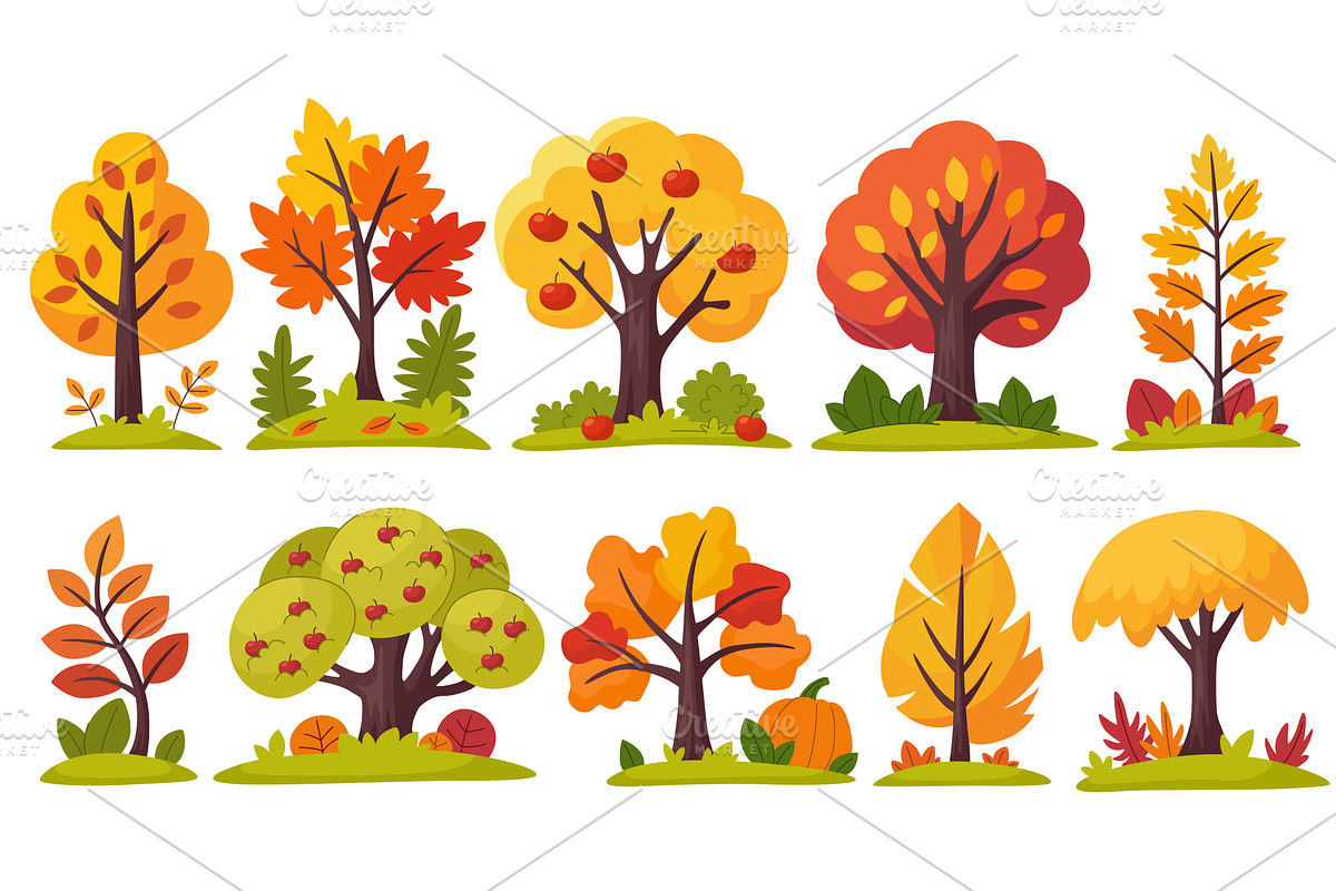 Autumn trees and bushes collection, an Object Illustration by Barsuk's Shop