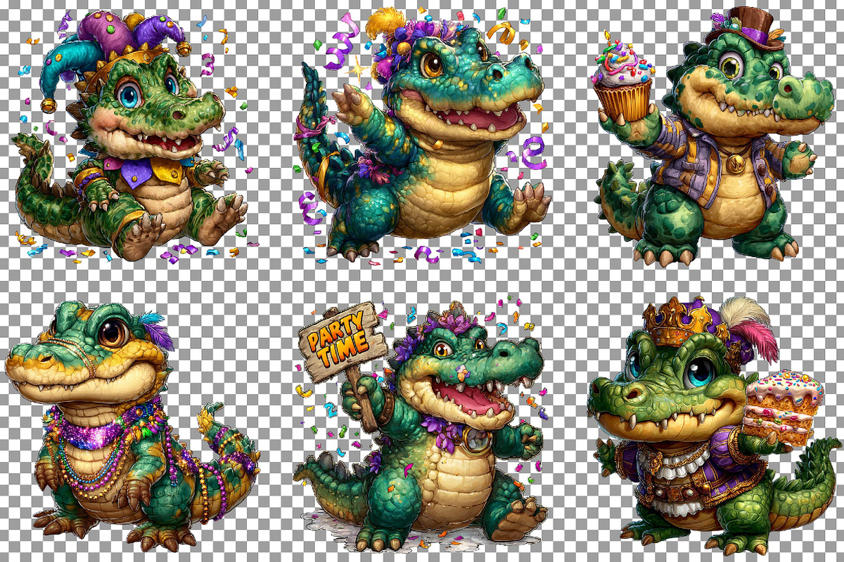 Watercolor Mardi Gras Crocodile Clip, an Illustration by Sublimation Artist (Photo 4 of 6)