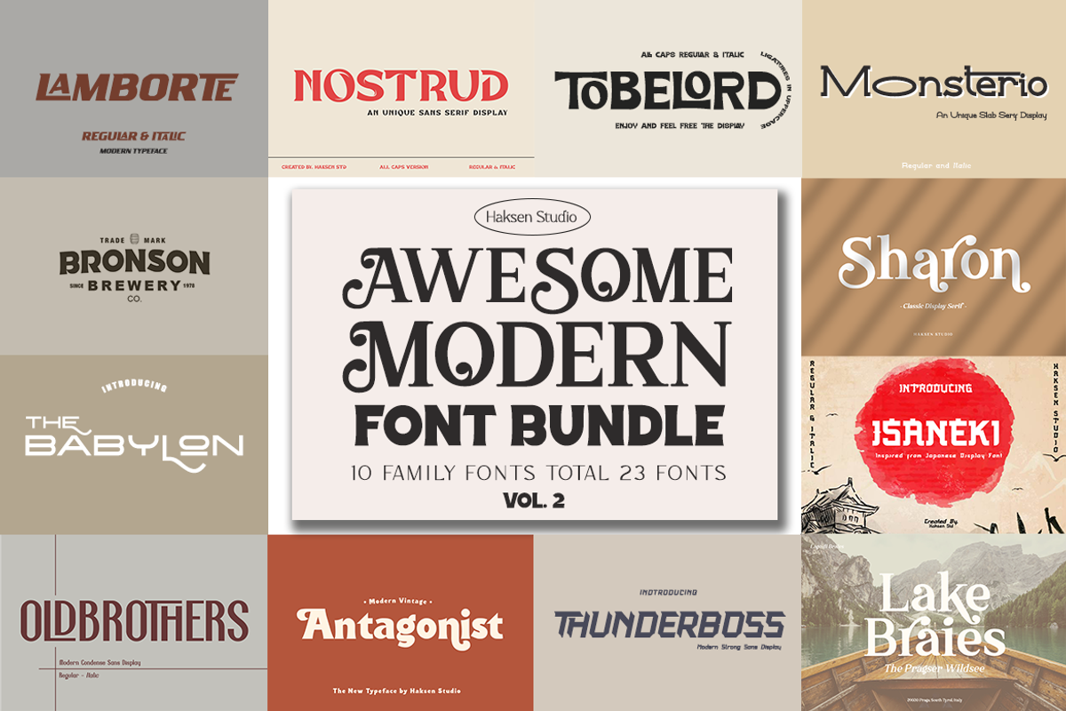 Awesome Modern Font Bundle Vol-2, a Sans Serif Font by Haksen (Photo 1 of 11)