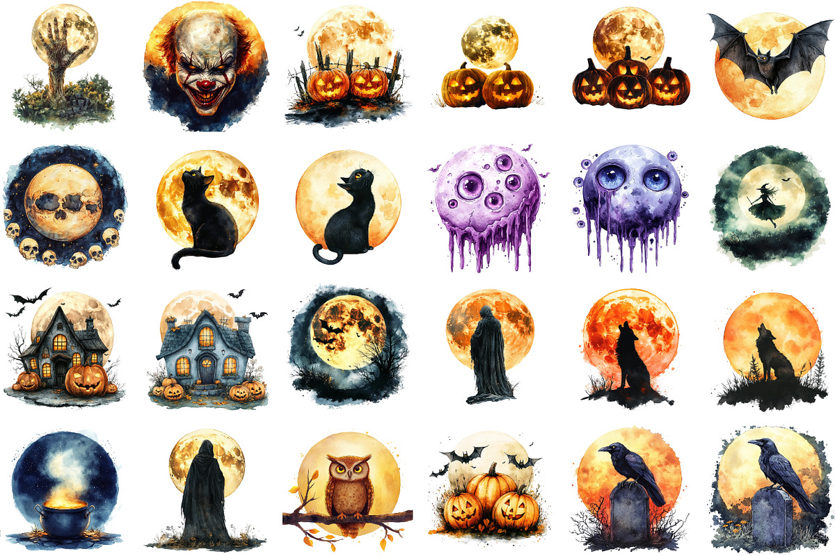 Full Moon Spooky Halloween Clipart S, an Illustration by Sublimation Artist (Photo 2 of 6)