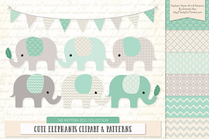 Elephants Clipart & Patterns in Mint, an Illustration by Amanda Ilkov