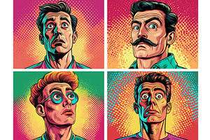 Cartoon pop art man portraits, a Person Illustration by Stock-Smart-Start