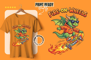 Fire on Wheels Skater Dragon Clipart, an Animal Illustration by zahidhossainalif