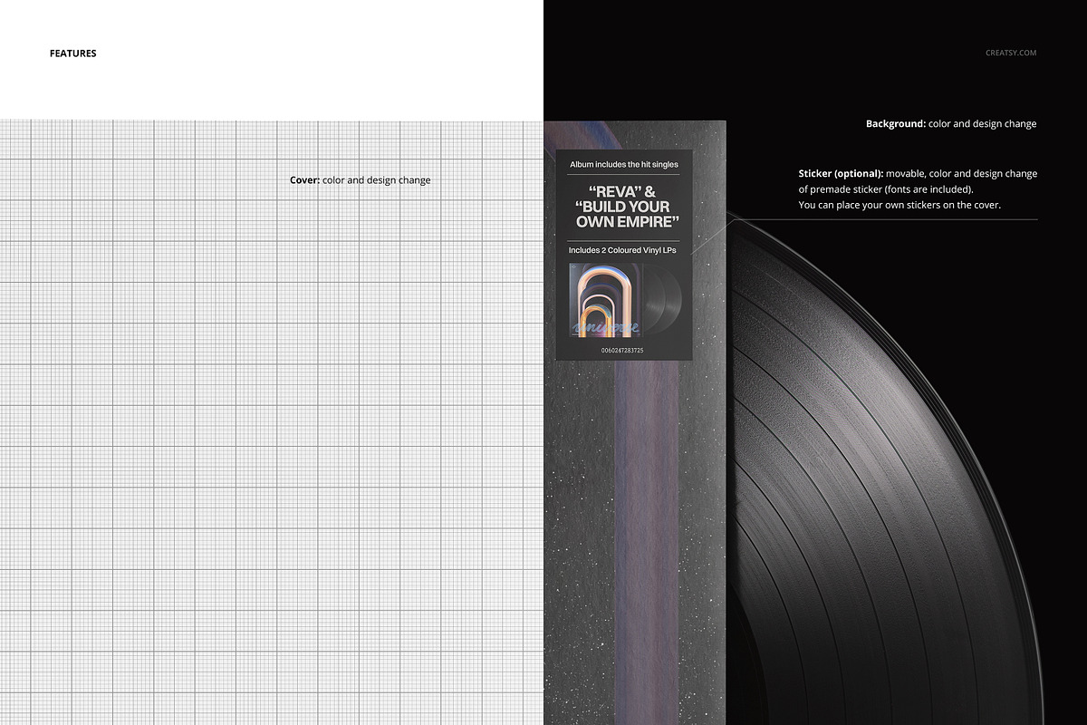 Black Vinyl Record Cover Mockup, a Merchandise Mockup by creatsy5 (Photo 2 of 5)