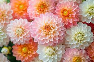 Colorful display of pink, orange, and white dahlia flowers blooming in a garden, a Nature Photo by AlyaAnd