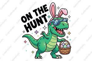 Dinosaur T Rex Easter PNG, on the Hu, an Illustration by CraftArtStudio