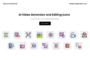 AI Video Generator and Editing Icons, a Solid Icon by Wencory
