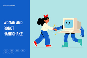 Woman and Robot Handshake, a Technology Illustration by Partikusi Design