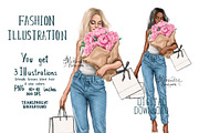 Fashion Girl Pink Flowers, a Person Illustration by BigArtLab (Thumbnail 1 of 4)