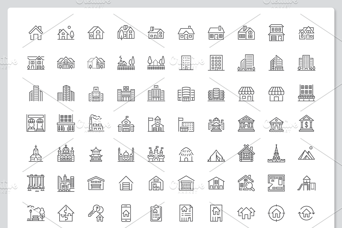 100 Real Estate & Buildings Icons, an Outline Icon by Nadiinko (Photo 2 of 3)