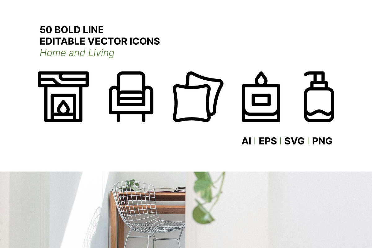 50 Home and Living Icons, an Outline Icon by Side Project (Photo 1 of 7)