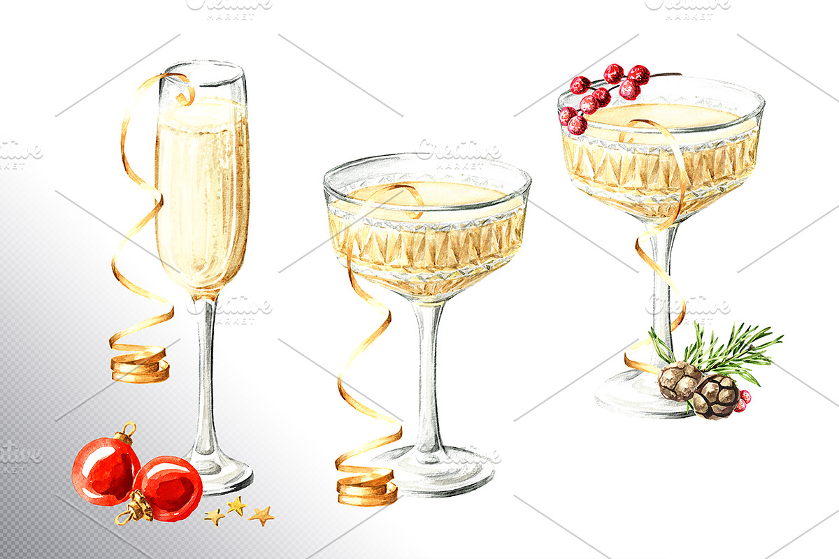 Festive Champagne, a Food Illustration by Daria Ustiugova (Photo 2 of 10)