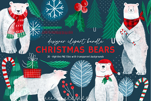 Christmas Bears Clipart, an Object Graphic by FINEAPPLE