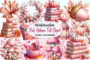 Watercolor Pink Autumn Fall Clipart, a Graphic by CitraGraphics