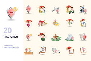 Insurance 3D Icons Set Bundle, an Object Graphic by Aimagenarium@gmail.com