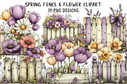 Spring Fence & Flower Clipart, an Illustration by Daily.Designs (Thumbnail 1 of 8)