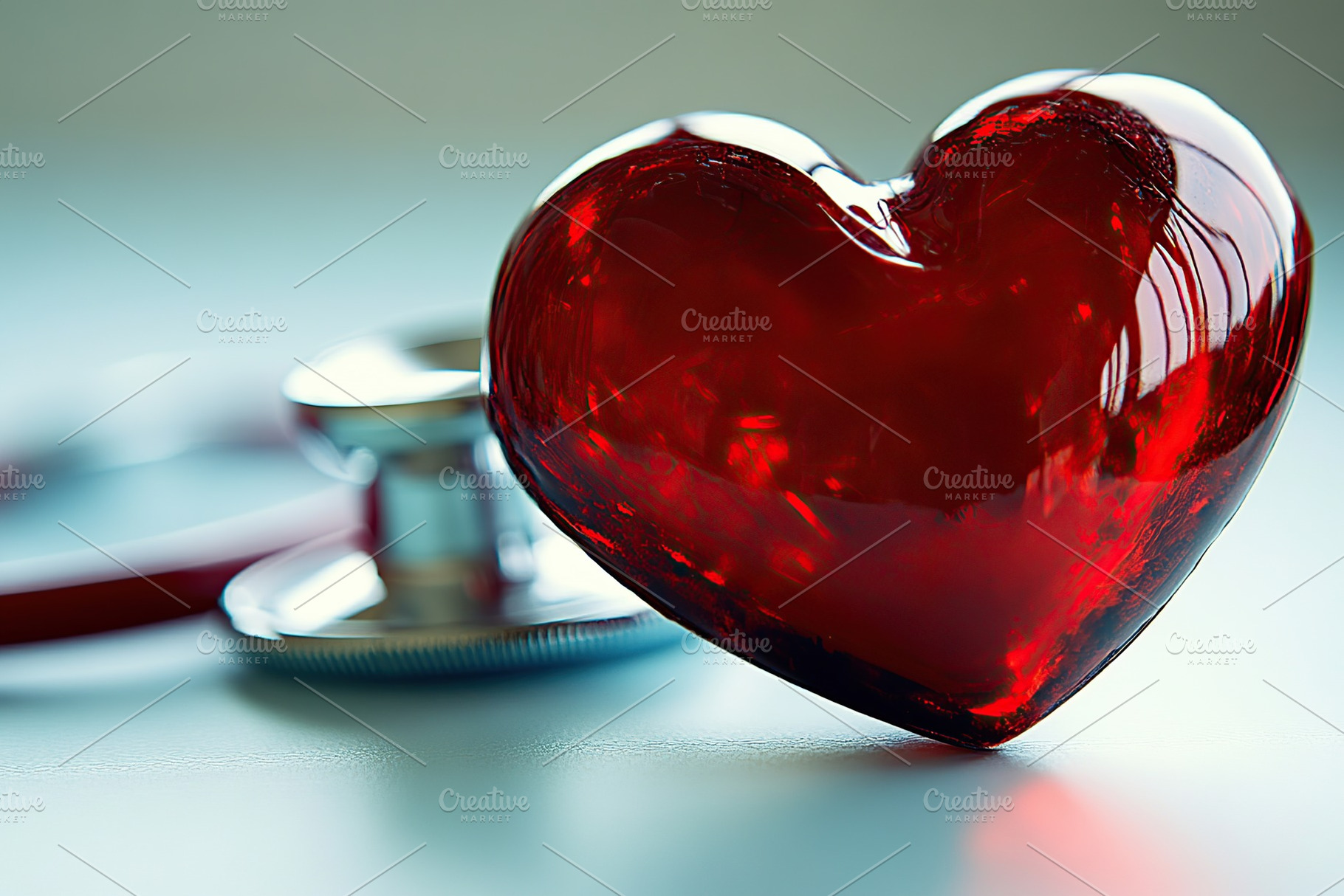 Red heart with stethoscope on blurred background, a Photo by AlyaAnd