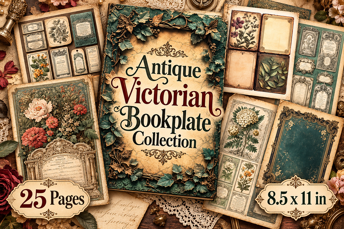 Antique Victorian Bookplate Junk, a Background Graphic by Printable Treasure (Photo 1 of 7)