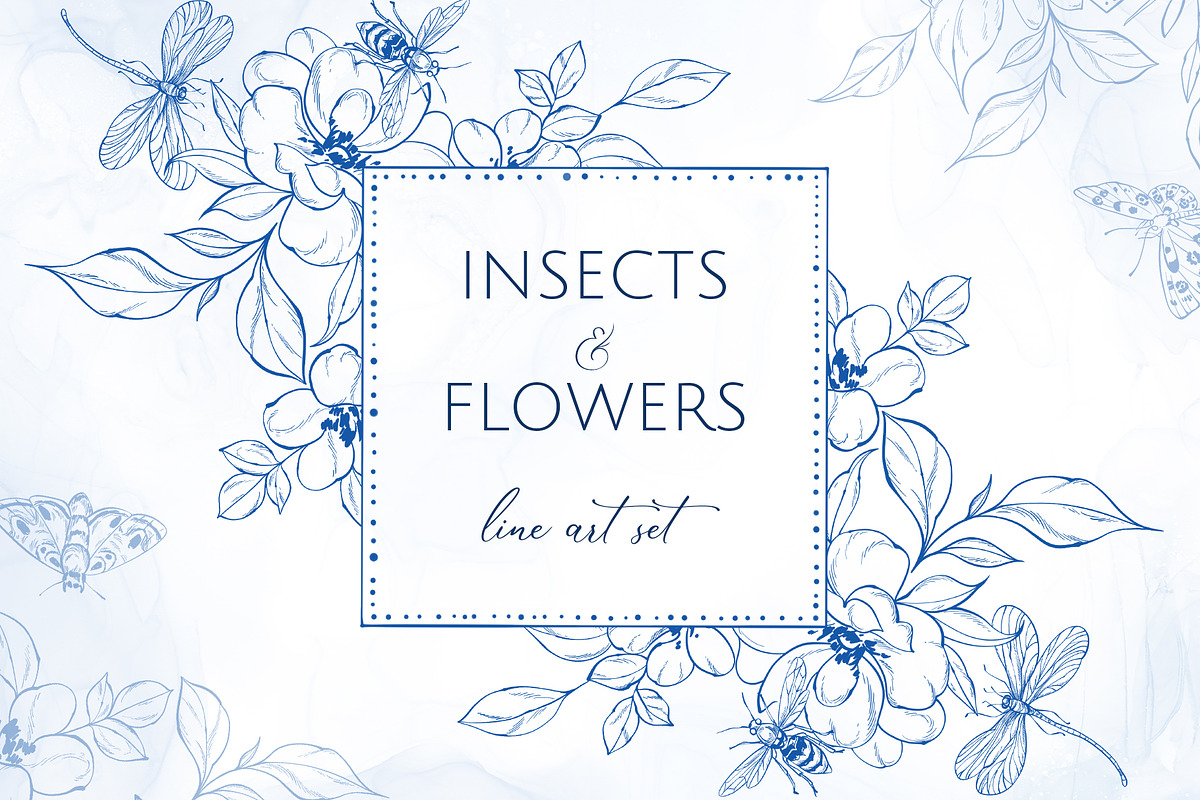 INSECTS & FLOWERS line art set, a Decorative Illustration by Yuliia Lashevska (Photo 1 of 12)