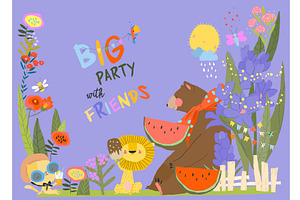 Cute Funny Animals having Picnic in, an Object Illustration by Maria Starus
