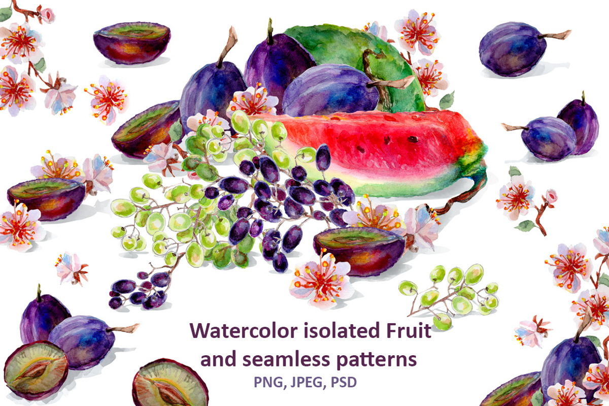 Set of watercolor fruits and flowers, a Food Illustration by DariKa (Photo 1 of 4)