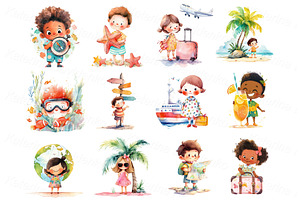 Cartoon Kids Traveling Vacation PNG