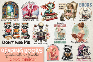Reading Books Sublimation PNG Bundle, a Work Illustration by OK Design