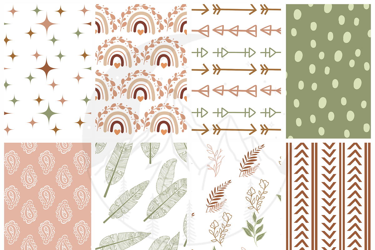 Boho Pattern Digital Paper, a Pattern Graphic by Paper & Pattern Studio