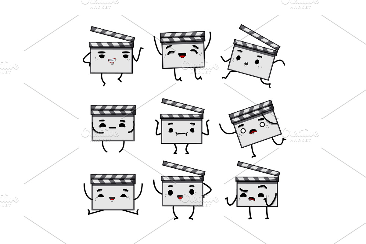 clapper board character set cartoon, an Illustration by pikepicture