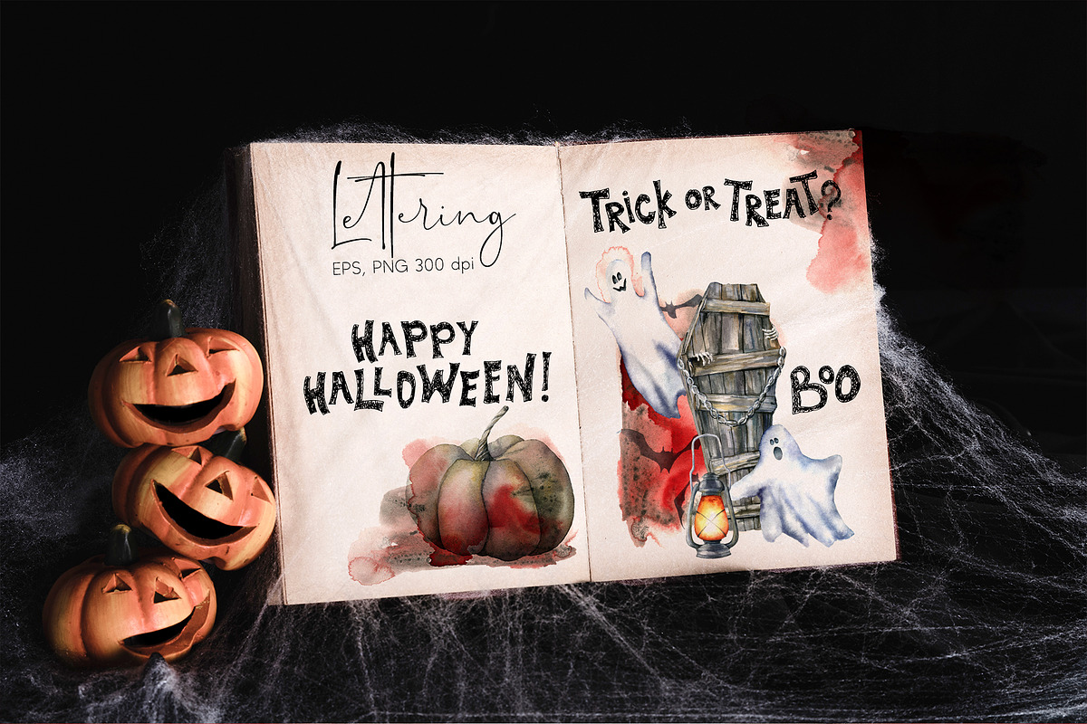 Watercolor Halloween night clipart, a Decorative Illustration by Yuliya Derbisheva (Photo 10 of 11)