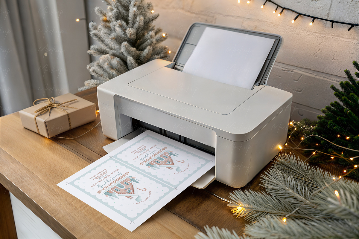 Winter Home Office Printer Mockup, a Product Mockup by TatiMockup (Photo 4 of 5)