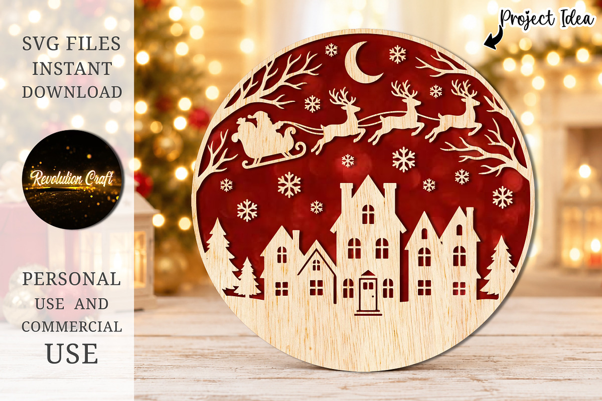 Christmas Village Round Laser Cut, an Object Graphic by OK Design (Photo 2 of 3)