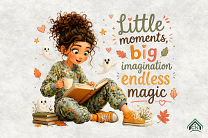 Cute Girl Reading Book PNG, a Seasonal Illustration by Craft Nest