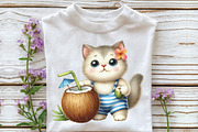 Watercolor Beach Cat Clipart, an Illustration by CraftArtStudio (Thumbnail 3 of 6)